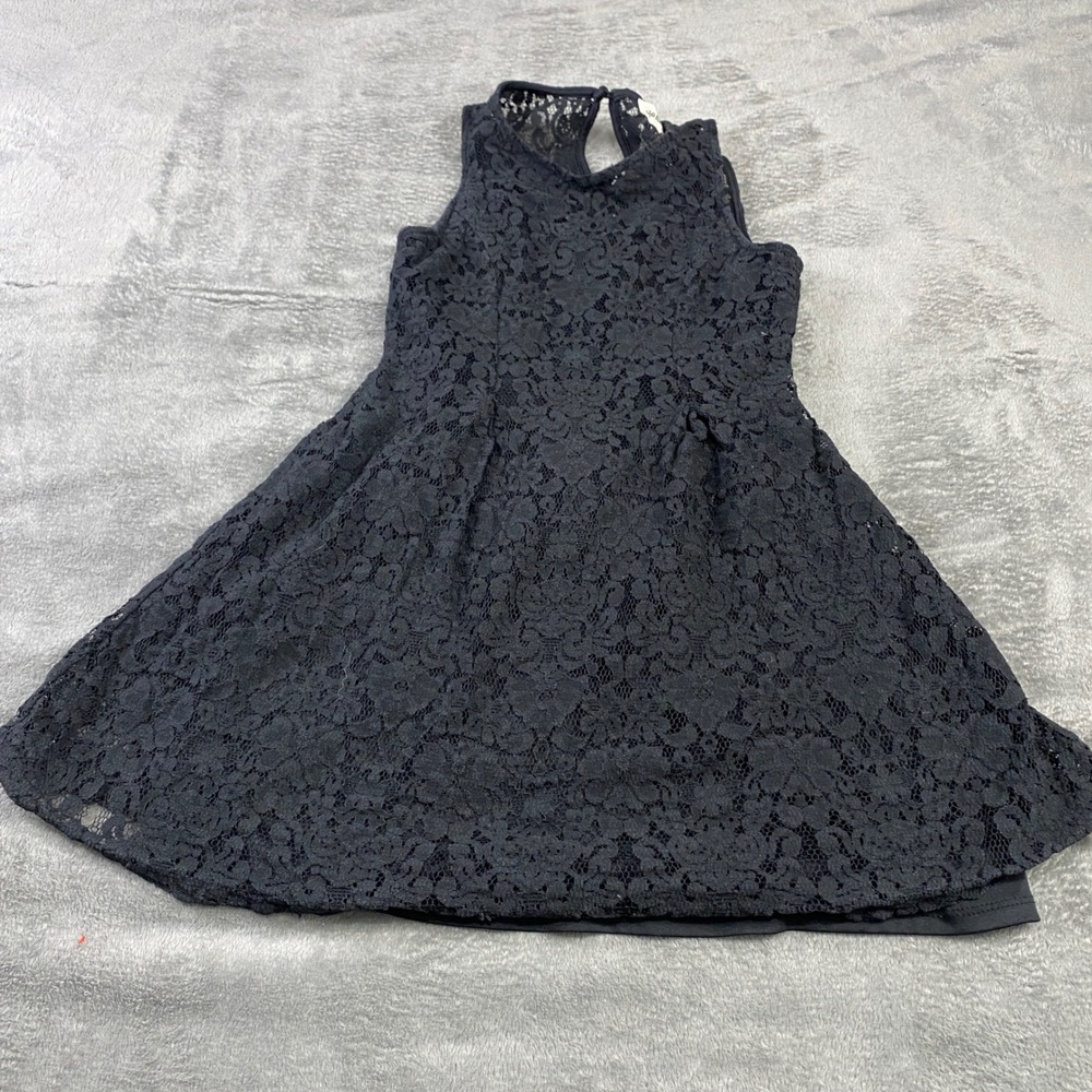 Monteau Dress Womens XS Black Lace Fit and Flare Sleeveless Floral Keyhole Back